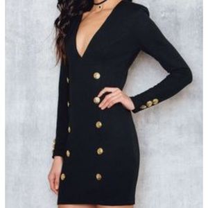 Plunge neck Double-breasted button dress😍